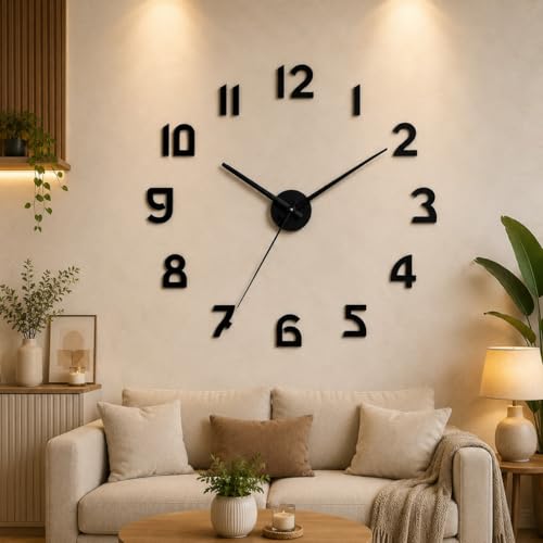 Image of RAPAL Frameless DIY Wall Sticker Clock (55 x 55 cm) - Decorative 3D Number Stickers for Living Room and Bedroom (DIY 15)