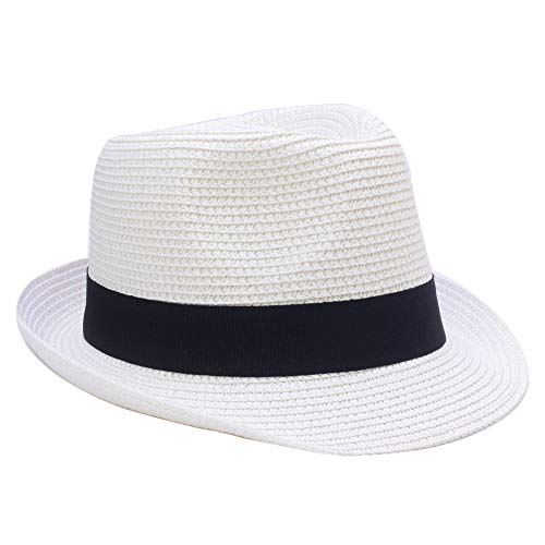 Summer Foldable Panama Fedora Straw Hat for Kids Short Brim Beach Sun Hat