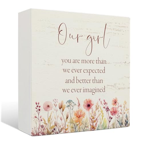 Image of Nrleey Nursery Decor Wooden Sign - Baby Girl Wooden Box Sign, Baby Shower Gifts, Nursery Girls Room Shelf Desk Decor, 5 X 5 Inches