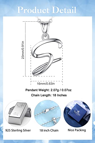 EUDORA Sterling Silver Initial Necklaces for Women, S Letters Alphabet Personalized Charm Pendant Initial Necklace with 18inch O-Ring Chain, S