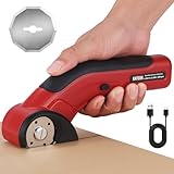 Katerk Electric Cardboard Cutter 4.4V, Cordless Electric Scissor with 2pcs Self-Sharpening Blade USB Rechargeable Safety Lock, Power Rotary Box Cutter for Fabric, Carpet, Plastic
