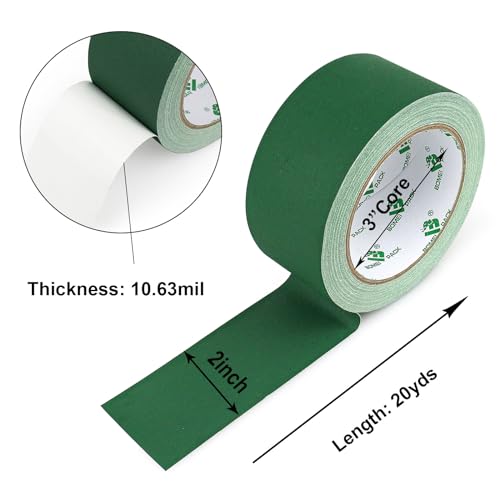 Image of BOMEI PACK 3 Pack Dark Green Gaffer Tape 2inch x 20yds, Matte Non-Reflective Stage Tape, No Residue Hand Tear, for Labeling, Cable, Photo Studio, Painters and Ductwork