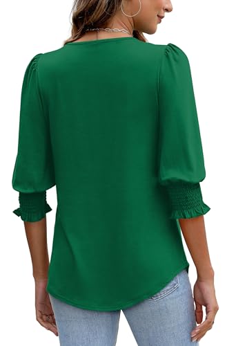 Image of XIEERDUO Blouses for Women Dressy Casual 3 /4 Length Sleeve Womens Tops with Smocked Cuffs