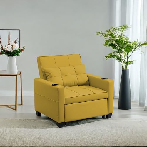 Image of Casaliving Treshta Single Seater Sofa Cum Bed Sofa Set for Living Room (Yellow-Colour Fabric) Premium Fabric Sofa Cum Bed