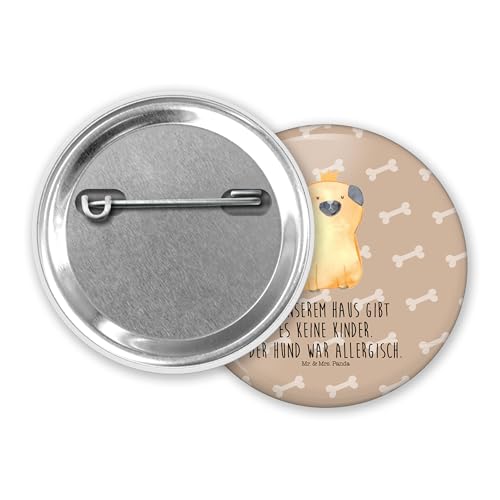 Mr. & Mrs. Panda 50mm Button Mops Krone - Geschenk, Hundemotiv, Hunderasse, allergisch, Anstecknadel, Hund, Haustier, Hundebesitzer, Hundebesitzer.