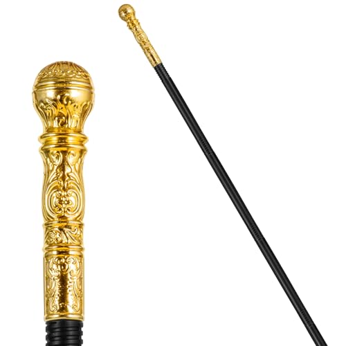 Pimp Cane Plastic Pimp Canes for Men Gold Walking Cane Prop Costume Accessories Halloween Staff Ringmaster Joker Cosplay Party (Gold-A)