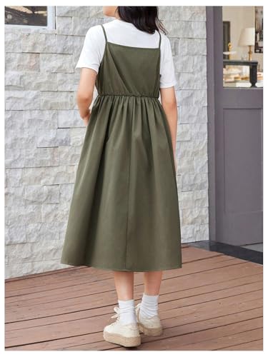 OYOANGLE Girl's 2 in 1 Colorblock Round Neck Short Sleeve A Line Flowy Midi Dress with Front Pockets2