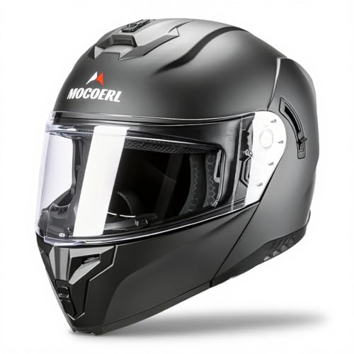 MOCOERL-Motorradhelm Klapphelm Integralhelm Herren Damen mit verstärktem Kinnschutz, Doppelvisier, ECE 22.06 Zertifizierung, Mattschwarz (XL)