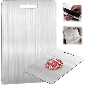 Bzzerumy Titan Cortador, Tablero de Cortar de Titanio, Tablero de Cortar de Acero Inoxidable Sin Óxido, Robusto Tablero de Metal para Cocina, Conjunto de Tablero de Cortar de Titanio