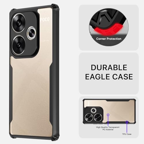 Image of Pikkme Poco F6 5G Back Cover | Crystal Clear Transparent Back | Ultra Hyrbid | Full Camera Protection | Raised Edge | Bumper Back Case (Black)