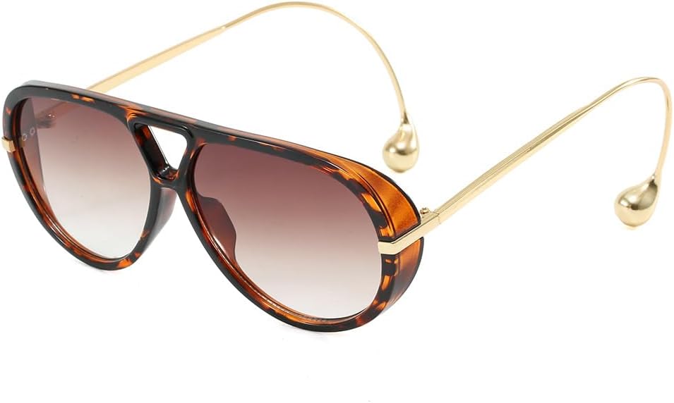 2025Designer Oversized Aviator Sunglasses for Women with Double Bridge and Earrings(Includes Pouch & Cloth)