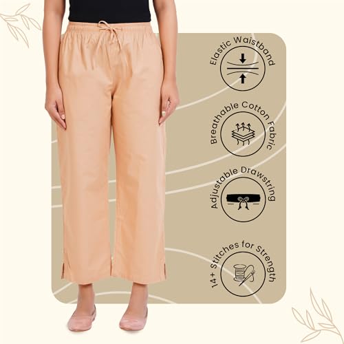 Image of Happy Bunny Parallel Pants for Women 100% Cotton Ankle Length Trousers Regular Fit with Elastic Drawstring Stylish & Pockets Casual Formal Wear for Office & Home