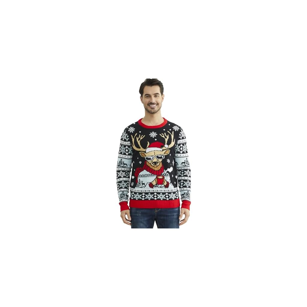 YIJIU Men's Ugly Christmas Sweater Long Sleeve Crew Neck Knitted Sweaters Xmas Holiday Funny Pullover Knitwear Tops