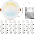 VOLIVO 24 Pack LED Recessed Lighting 6 inch, 5CCT Can Lights for Ceiling, Ultra-Thin Recessed Light with Junction Box, Dimmable Canless Wafer Downlight, 12W Eqv 110W, 1050LM, 2700K-5000K,ETL&FCC&IC
