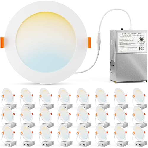 VOLIVO 6 Inch LED Recessed Ceiling Lighting 24 Pack, 5CCT Ultra-Thin Canless Downlight with Junction...