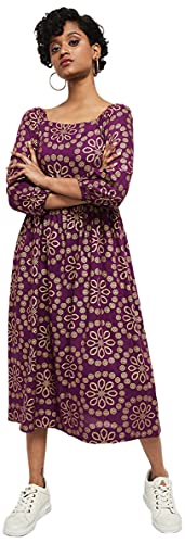 Image of Max Women's Rayon Printed Square Neck Midi Dress Ankle Length Ethnic