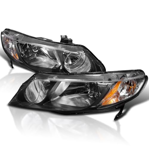 Spec-D Tuning Black Headlights Compatible with 2006-2011 Honda Civic 4Dr Sedan L+R Pair Head Lights Lamps Assembly