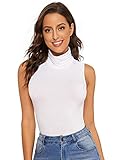 Verdusa Women's Sleeveless High Turtleneck Tank Tops White XL
