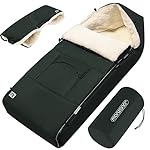 MONZANA® Baby Fußsack mit Handwärmer Reflektoren verschließbares Kopfteil 5-Punkt Gurt Kinderwagen Winter Babyschale Einschlagdecke Kuschelig Graugrün