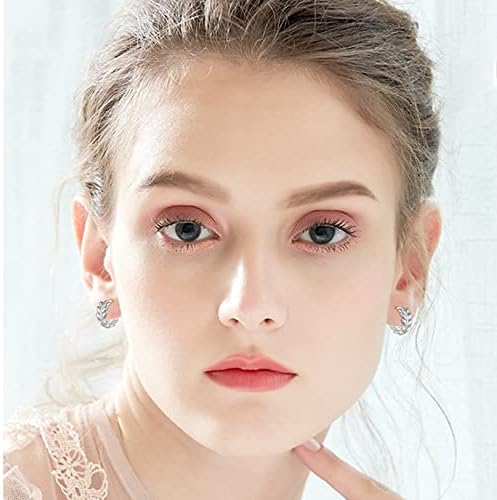 Small Silver Hoop Earrings for Women Men Sterling Silver Earring Post Leaf Hinged Huggie Hoops Hypoallergenic Cartilage Helix Sleeper Earings Pierxings Jewellery (8/10/12mm)
