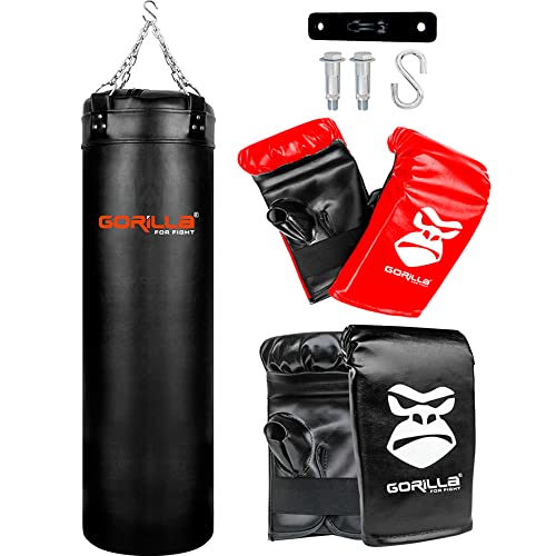Saco de Boxe com Suporte 120cm + 02 Luvas de Muaythai - Luva Bate Saco + Suporte de Teto Chumbador P