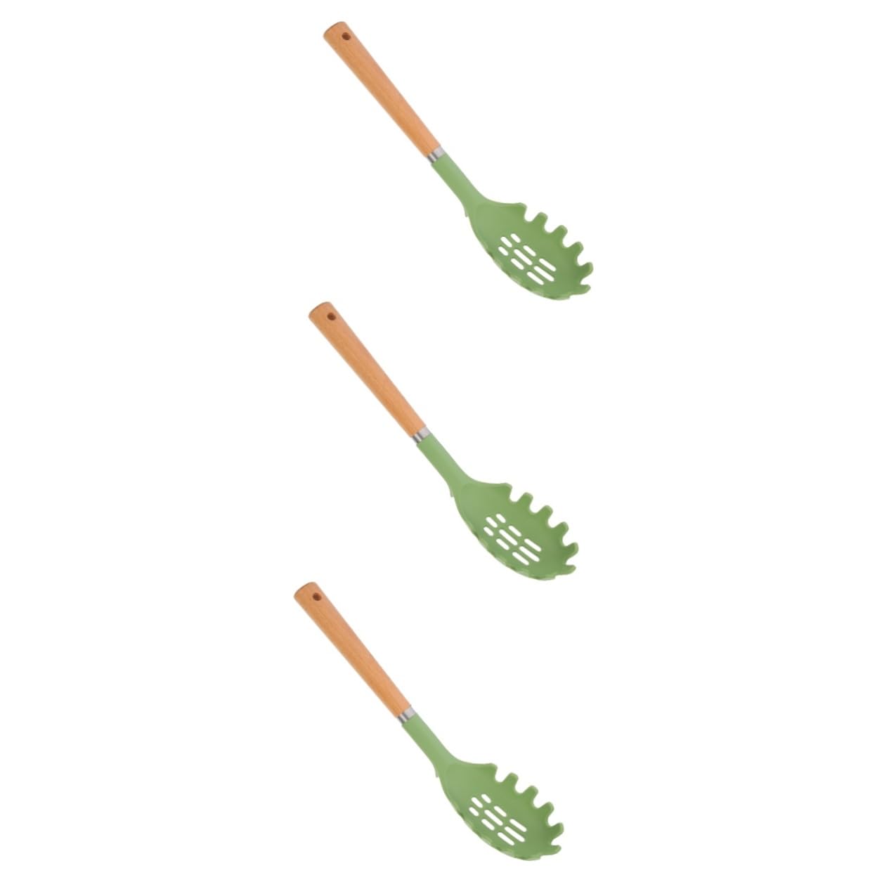 FUNOMOCYA 3pcs Wooden Handle Silicone Powder Grip Pasta Serving Spoon Spaghetti Noodles Spaghetti Strainer Spoon Server Cookware Fettuccine Pasta Metal Spaghetti Spoon Stainless Steel Green