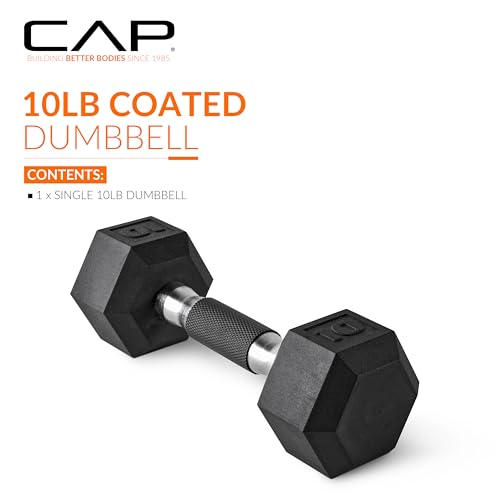 Image of CAP Rubber Coated Dumbbell Weights, Free Weights for Home Gym Strength Training, Anti-Roll Hex Dumbbells with Black, Chrome & Comfort Grip Handles, Singles