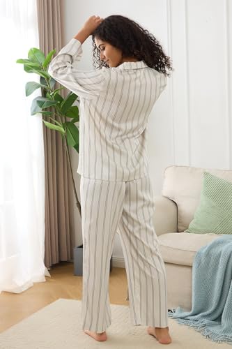 Image of YiNi LuLu Womens Silk Satin Pajamas Set Button Down 2 Piece Pjs Long Sleeve Oversized Sleepwear with Pockets