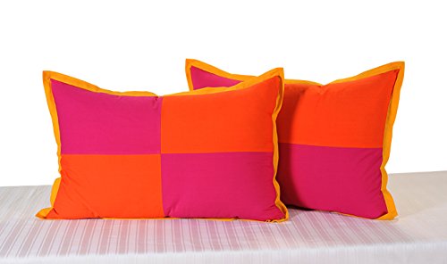 Swayam Set of 2 Pure Cotton Pillow Cover | 18x28 Inch | Soft Breathable Bed Pillow Cover 200TC | Durable & Washable | Geometric Print Pillow Cover for Bedroom | Standard Size - Orange & Purple