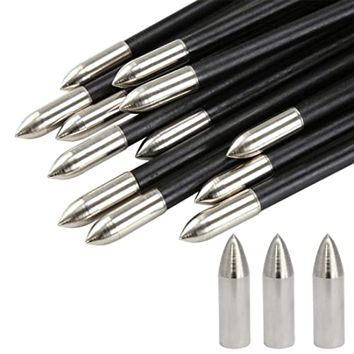 Zyamy 12Pcs Field Tips Target Point Arrowhead Arrow Heads 100 Grain Glue On Target Stainless Steel Arrow Points Wood Arrow Tips For Id 8Mm Arrow Archery Accessories, Silver #TOP2