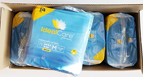 Ideal Care Inkontinenz-Slips für Erwachsene, für Damen/Herren, saugfähig, gegen Auslaufen, idealer Komfort, weiß, Größe M 80 - 120 cm, saugfähig, 7 Tropfen (4 Kartons à 14 Stück) Cover