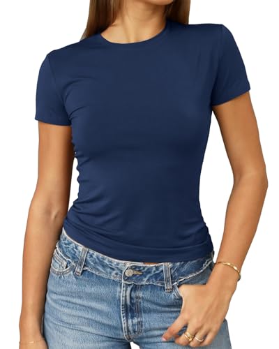 Image of Abardsion Women's Casual Basic Slim Fit T Shirts | Summer Clothes 2026 Going Out Crop Tops Short Sleeve Crew Neck Ladies Tees