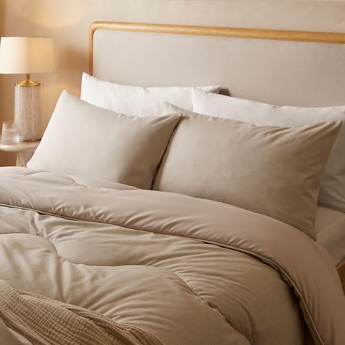 Night Lark Coverless Duvet and Pillowcase Set, Soft Weave Collection – Coverless Duvet Double 4.5 Tog with Advanced Smartfil® Fibre, Machine Washable, Hypoallergenic – Natural Oat, Double Bed Size - Image 2