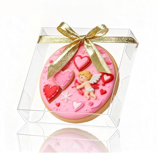 TEMLQPACK 100 Pack 4x4x1.2inch Clear Single Cookies Boxes Small Bakery Boxe Macaron Boxes Brownie BoxesPastry Boxe for Easter Mothers Fathers Christmas Birthday Day