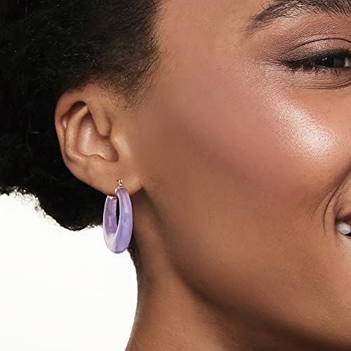 Image of Ross-Simons Round Gemstone Hoop Earrings in 14kt Gold 1 1 /8 inches