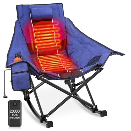 Suteck Heated Rocking Camping Chair, Oversized Heated Camping Chair W/20000mAh Power Bank & Carry Bag, Fully Padded Heated Chairs for Outdoor Sports W/3 Heat Levels for Back & Seat, Lawn Picnic Patio by Suteck - Used condition - US$58.23