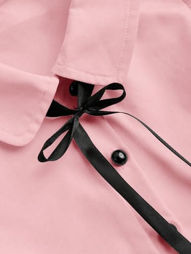 Image of Verdusa Girl's Y2k Cinched Crop Blouse Tie Front Puff Sleeve Ruffle Button Down Collar Shirts
