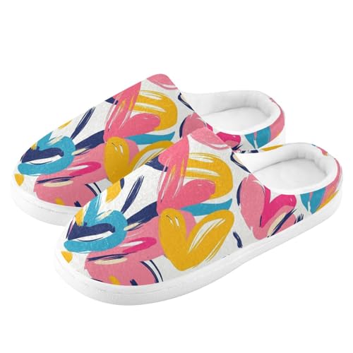 JUNZAN Valentines Hearts Women Home Cotton Slippers Comfy Memory Foam Mens Slippers for Spa Funny Presents 6-74