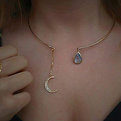 Zozu New Creative Moon Pendant Open Choker Necklace For Ladies Elegant Crystal Cuff Collar Necklace Statement Party Fashion Jewelry