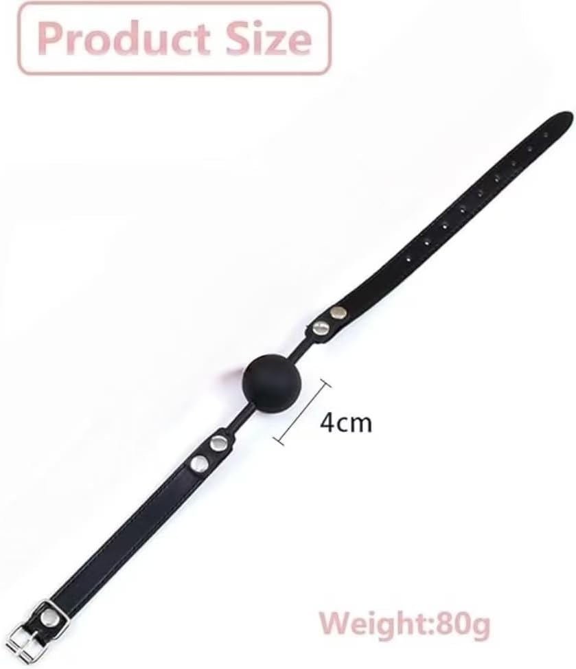 BDSM Adjustable Black Faux Leather Strap with Solid Silicone Ball, Gothic Style Neck Collar, Cosplay & Intimate Role Play Accessory