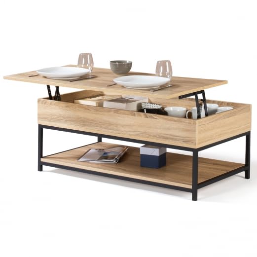 IDMarket Detroit - Mesa de centro, con parte superior abatible integral y estante inferior, diseño industrial, multicolor