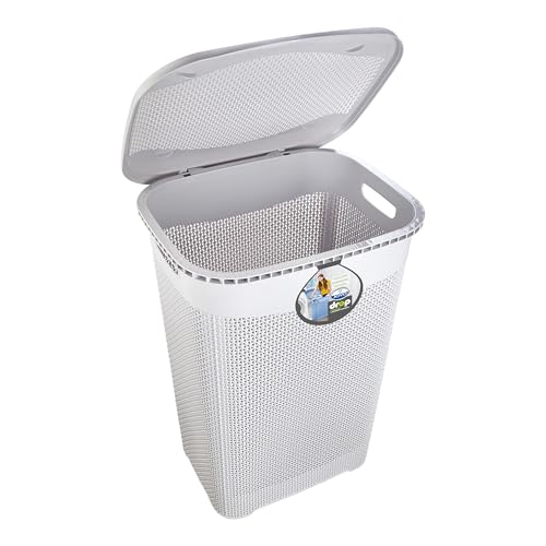 Image of Joyo Drop Laundry Multipurpose Plastic Laundry Basket /Bin /Hamper /Bucket /Storage Organizer With Lid, 54 Ltr - Grey