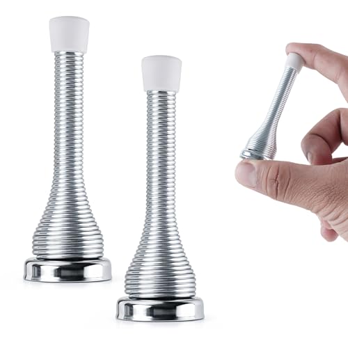 ZAVIA Door Stop | Chrome Wall Mounted Door Stopper for Skirtings & Floors | Anti-Slam Door Stops with Thick Rubber Head | Best for Home & Office Use (2 Spring Door Stop)