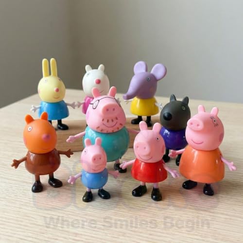 Image of 9 Pcs Peppa Pig Figure Set - Complete Family & Friends Toy Playset with Poseable Action Figures for Toddlers & Kids