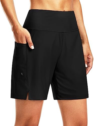 G Gradual Women's 7" Long Swim Board Shorts High Waisted Quick Dry Beach Swimming Shorts for Women with Liner Pockets