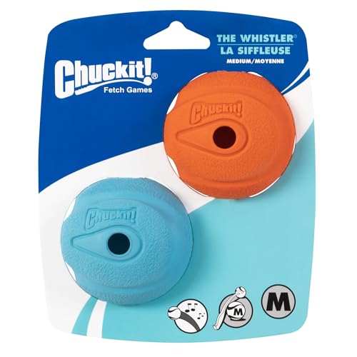 Chuckit! The Whistler Ball Dog Toy, Medium (2.5 Inch Diameter) for Dogs 20-60 lbs, Pack of 2, Multicolor Chuckit! The Whistler Ball Dog Toy, Medium (2.5 Inch Diameter) for Dogs 20-60 lbs, Pack of 2, Multicolor