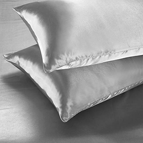 Aimay 3 Piece Satin Duvet Cover Set Bedding Sets 1800 Series Luxury Rich Silk Silky Super Soft Solid Color Reversible Comfortable Honeymoon Wrinkle Free (King, Grey) #TOP1