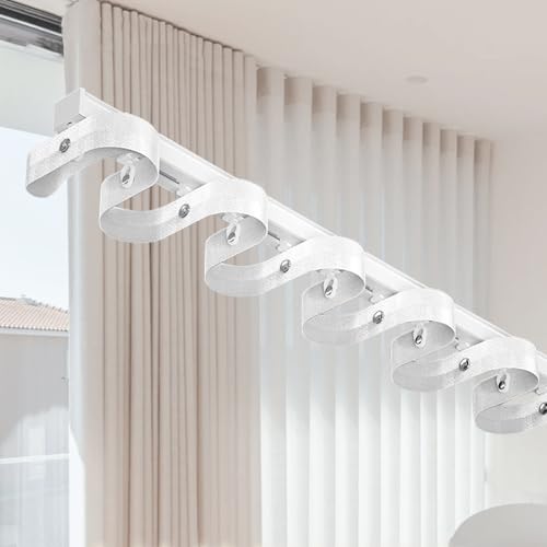 天井 カーテンレールキット 壁付け カーテンレール、プライバシー 間仕切り 家の装飾、アルミカーテンロッド、S字波形レール蛇行カーテンレール、寝室の居間の出窓のためがる部屋の仕切りのカーテン トラック、アルミニウム合金 シングルレールシステム(White,