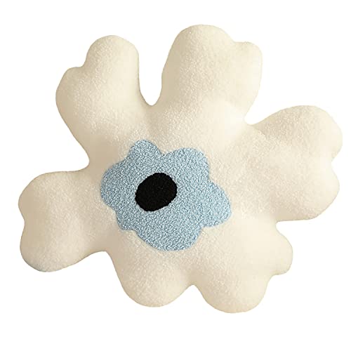 conrtems Sofa Pillow Waist Cushion Back Plush Flower Special-Shaped Pillow All-Match Girl Heart Creative Pillow. (White and Blue)