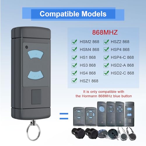 868MHz Fernbedienung Garagentor,2 Stück Handsender Universal für Hörmann Handsender Hörmann HSM2 HSM4 HS1 HS2 HS4 HSE2 HSZ1 HSZ2 HSP4,Handsender für Garagentoröffner,2 Kanäle